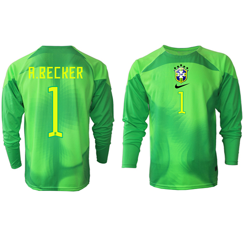 Brazil Alisson Becker #1 Goalkeeper Replica Away Stadium Shirt World Cup 2022 Long Sleeve